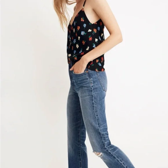 NWOT Madewell Button Down Black Cami In Colorful Pressed Flowers Size 00 - Picture 2 of 5